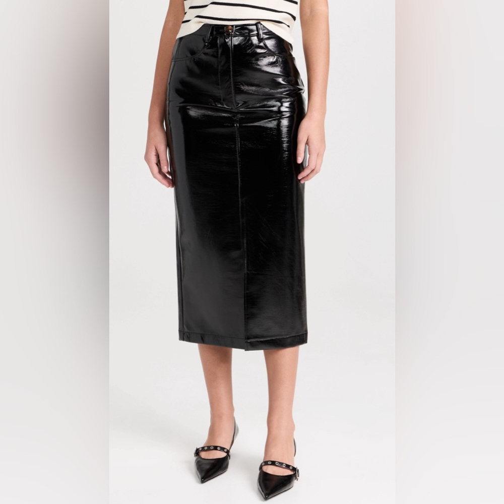 Brand NWT KITRI vinyl UK size 14 black shiny pencil skirt new midi Penny sleek